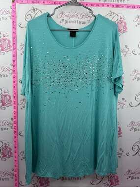 Leebe tshirt rhinestone studded shirt Short Sleeve Rhinestone Scoop Neck Top